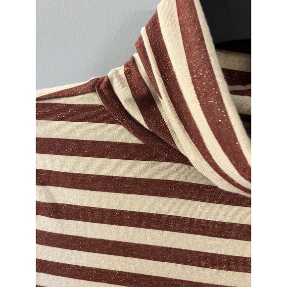 Loft Juniors Turtleneck Top Stripes Brown with Sparkle Thread Size Small - Picture 6 of 8